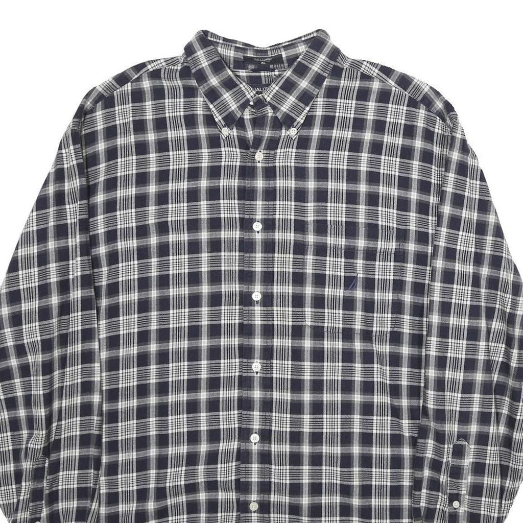 NAUTICA Mens Blue & White Check Shirt XL Cotton Long Sleeve Button-Down Casual