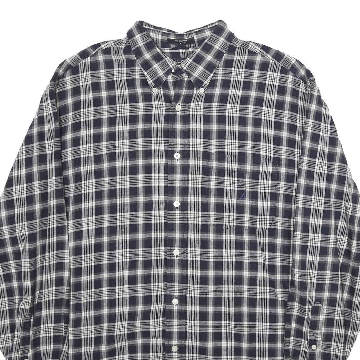 NAUTICA Mens Blue & White Check Shirt XL Cotton Long Sleeve Button-Down Casual