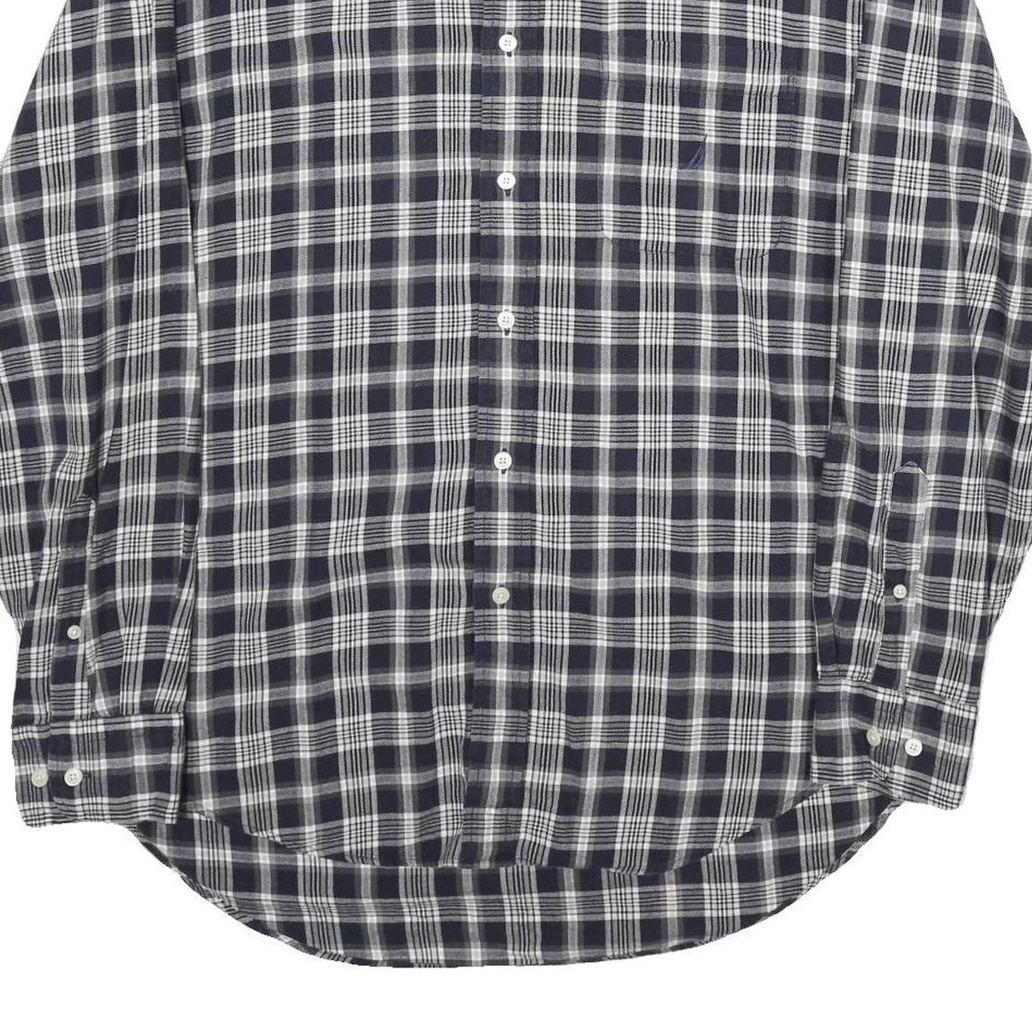 NAUTICA Mens Blue & White Check Shirt XL Cotton Long Sleeve Button-Down Casual