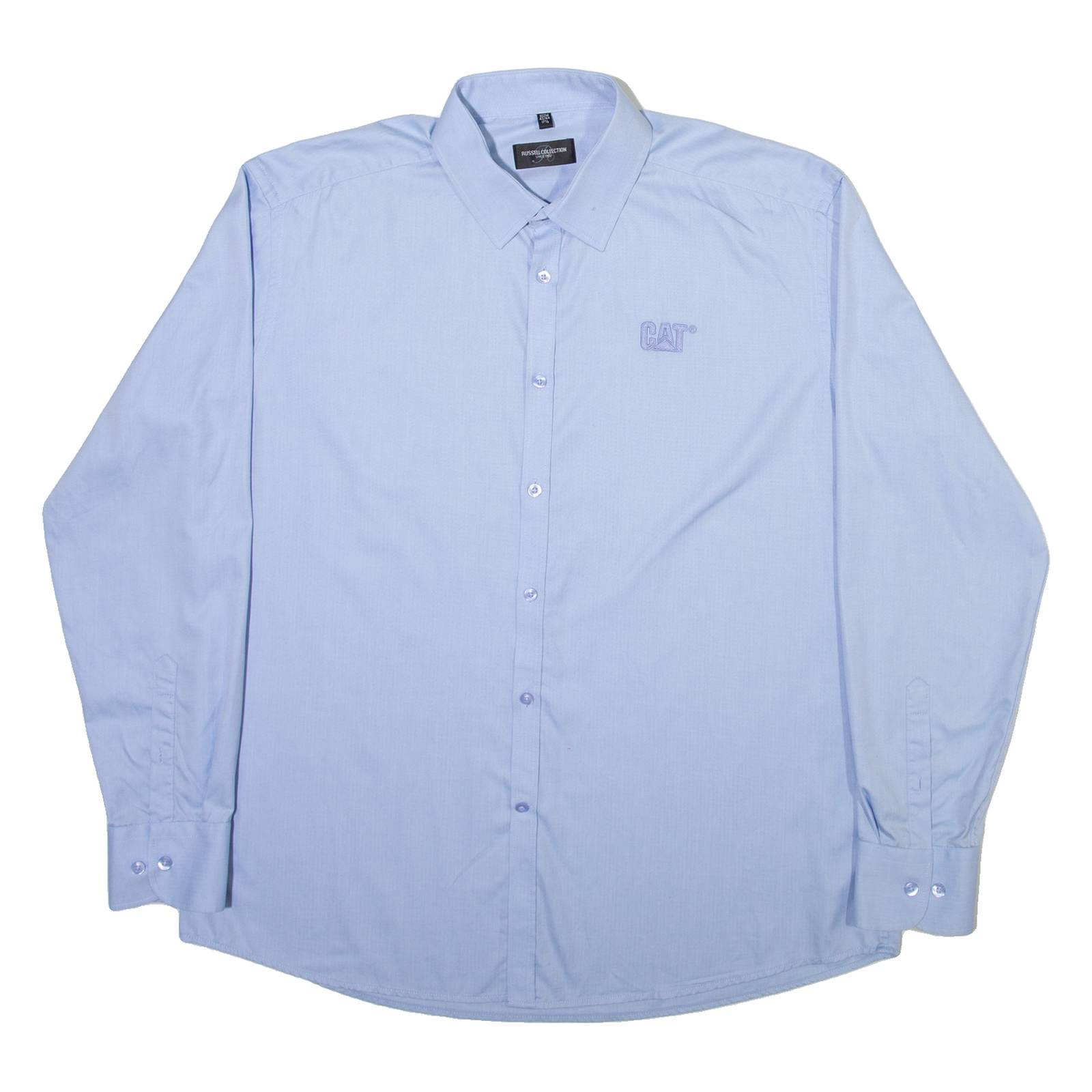RUSSELL COLLECTION Cat Mens Plain Shirt Blue Long Sleeve M