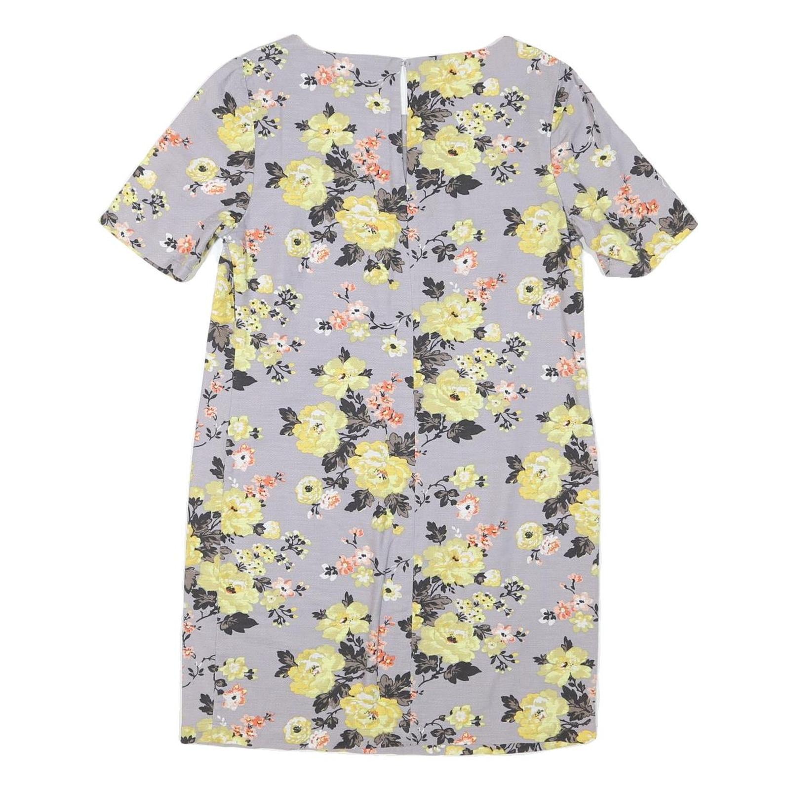 CATH KIDSTON Womens Grey Yellow Floral Day Dress Polyester Blend Short Sleeve UK