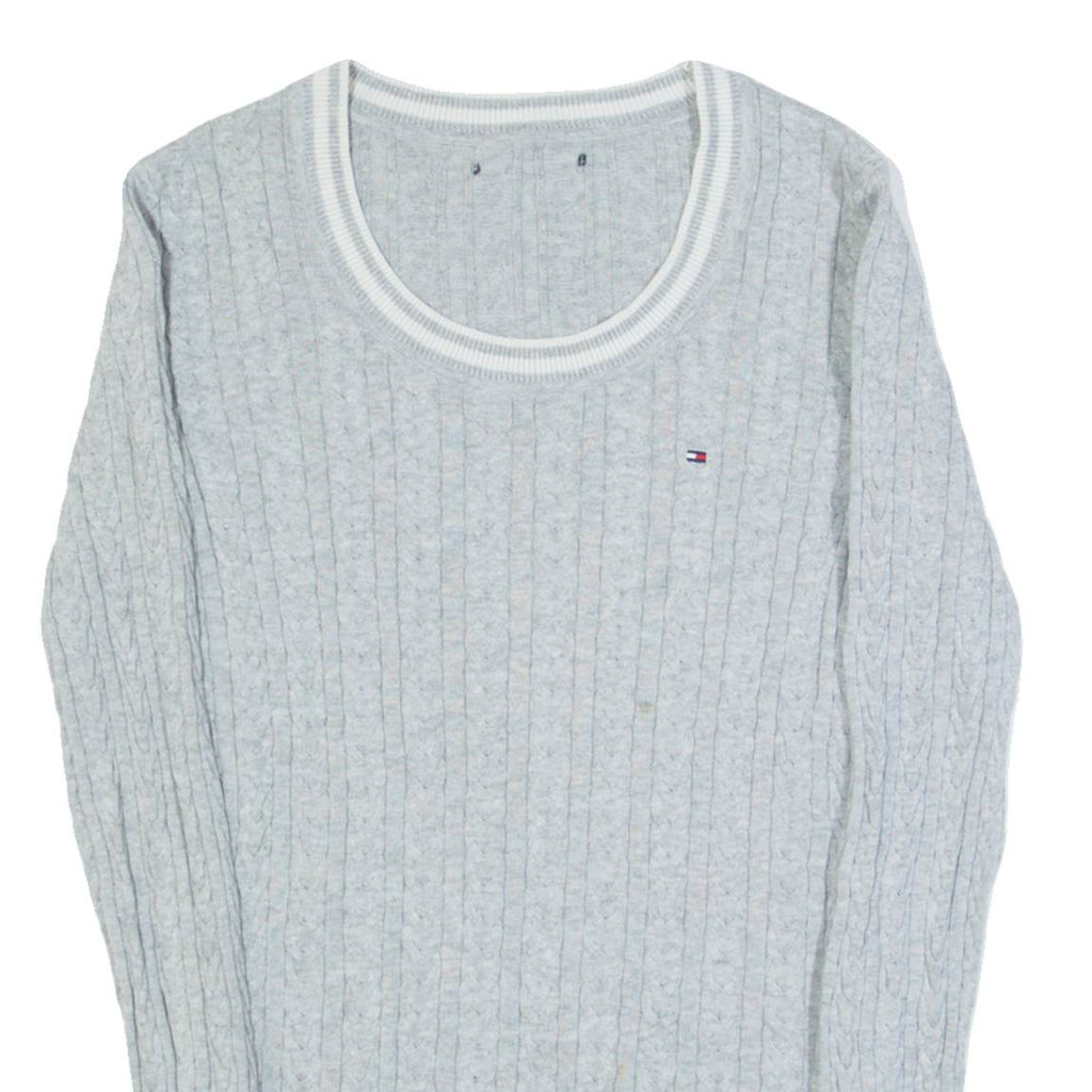 TOMMY HILFIGER Womens Jumper Grey Cable Knit XS