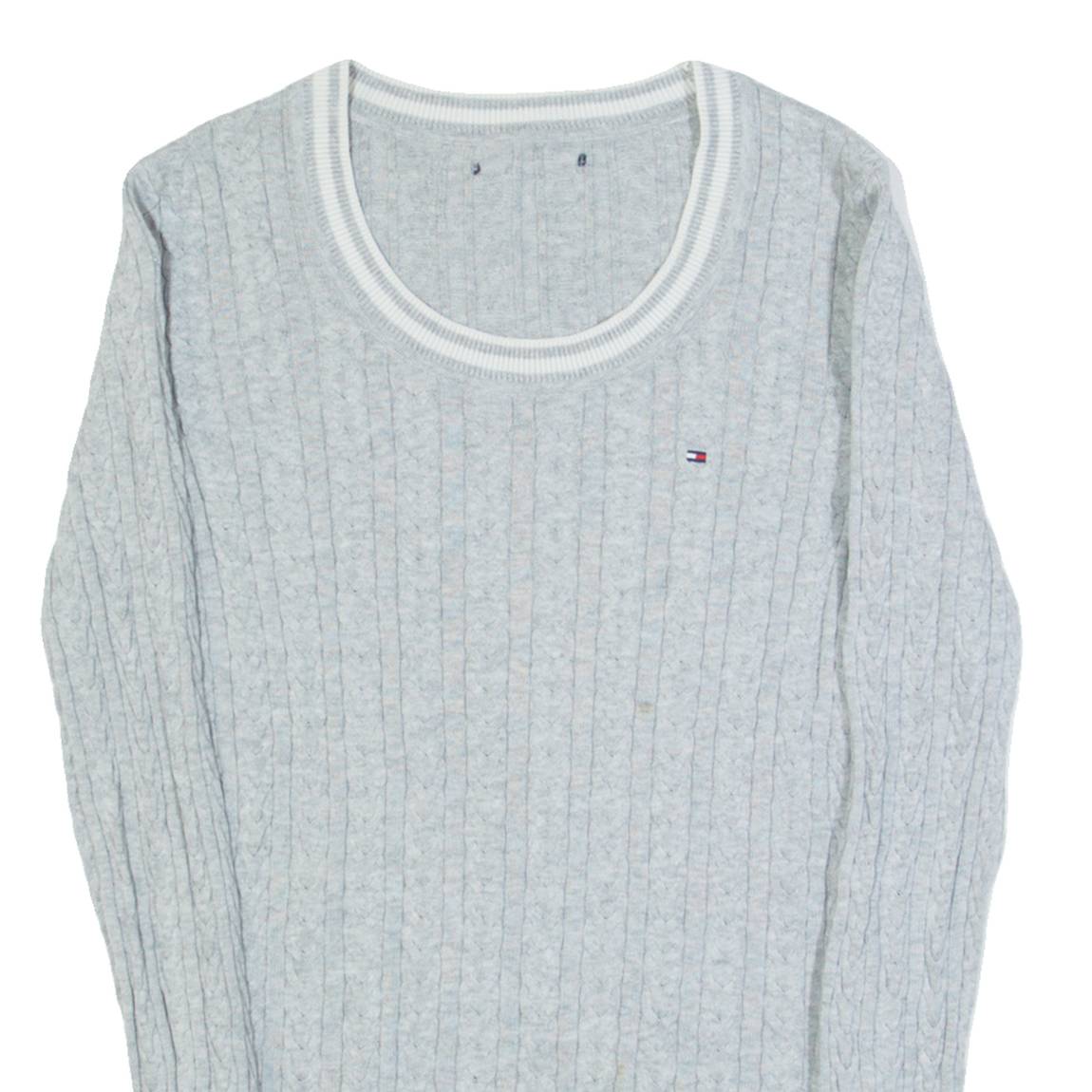 TOMMY HILFIGER Womens Jumper Grey Cable Knit XS