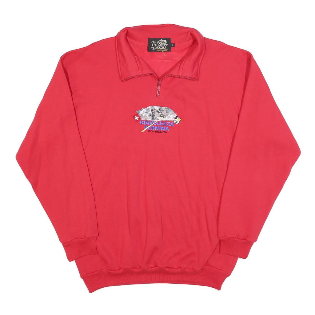 TOP SPIRIT Womens Red 1/4 Zip L Diavolezza Bernina Pontresina Sweatshirt
