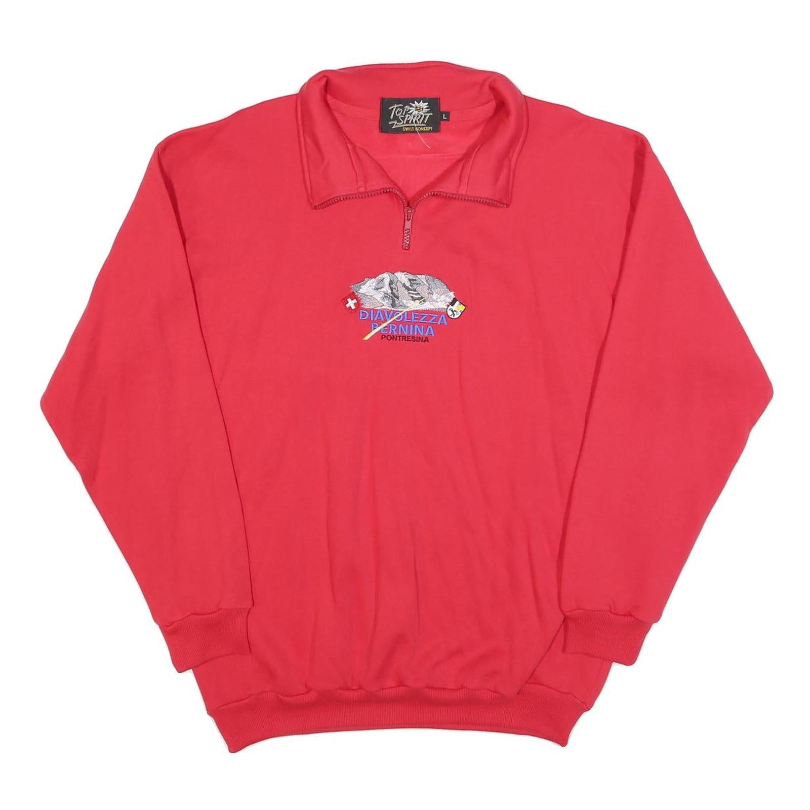 TOP SPIRIT Womens Red 1/4 Zip L Diavolezza Bernina Pontresina Sweatshirt