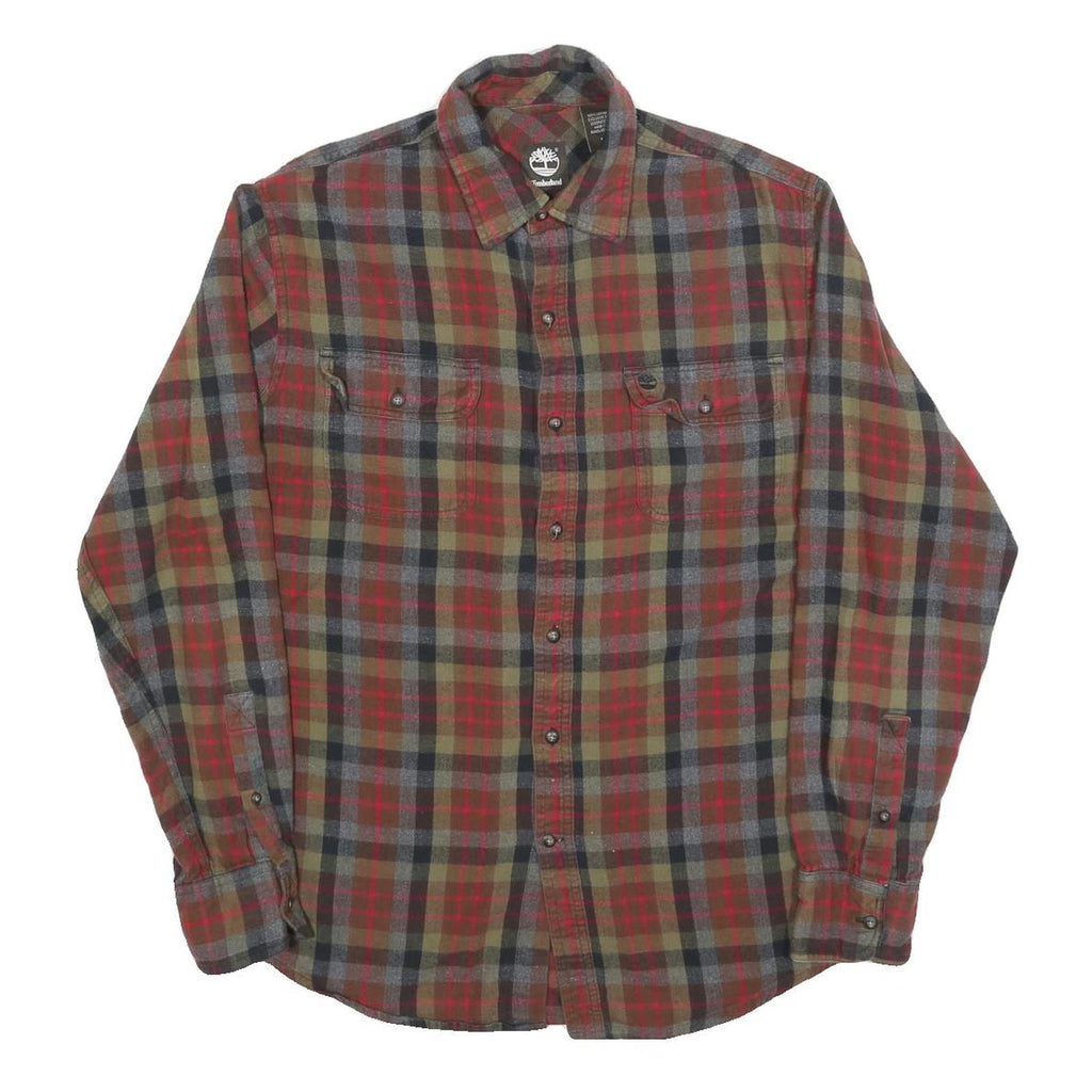 TIMBERLAND Mens Green & Red Check Shirt M Casual Long Sleeve Cotton Blend