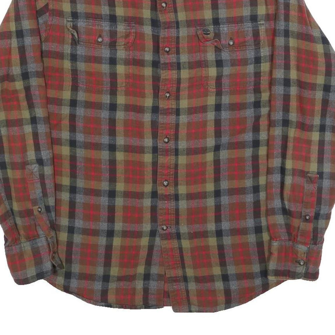 TIMBERLAND Mens Green & Red Check Shirt M Casual Long Sleeve Cotton Blend