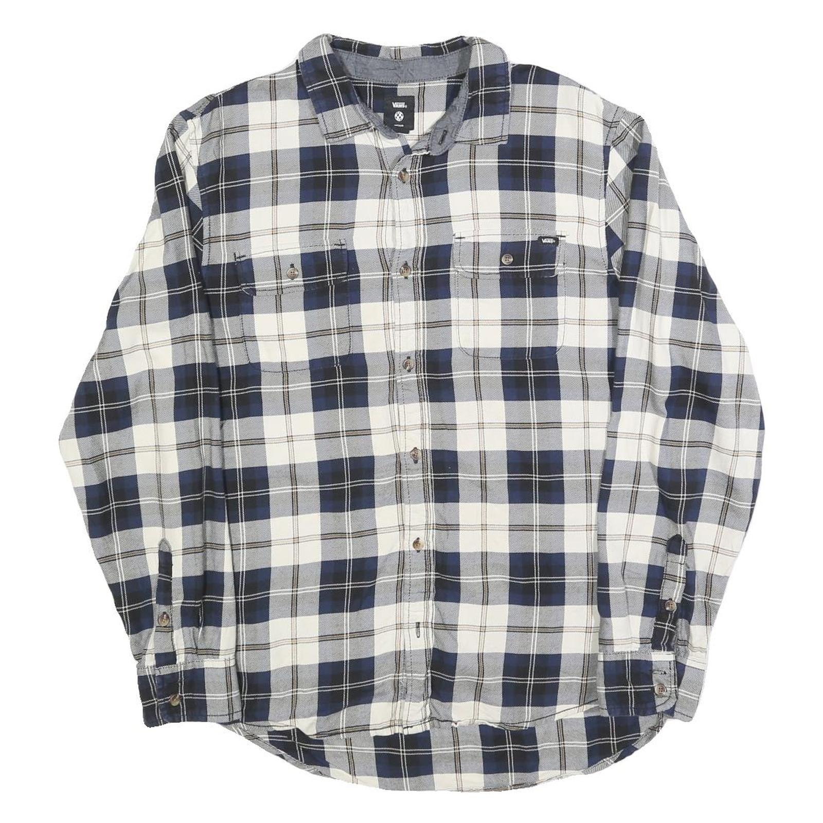 VANS Mens Blue & White Checked Shirt M Cotton Blend Long Sleeve Casual