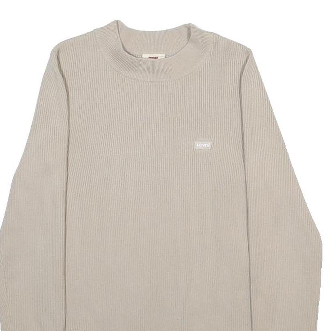 LEVI'S Womens Beige Plain Jumper Crew Neck Basic Knit S Acrylic Blend Stylish
