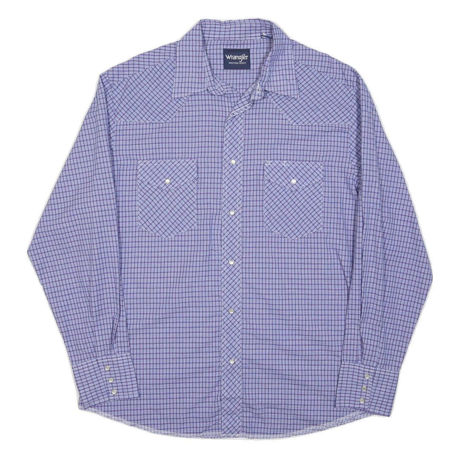 WRANGLER Mens Blue & Purple Checked Shirt L Western Button-Up Long Sleeve Casual