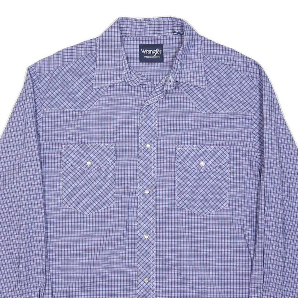 WRANGLER Mens Blue & Purple Checked Shirt L Western Button-Up Long Sleeve Casual