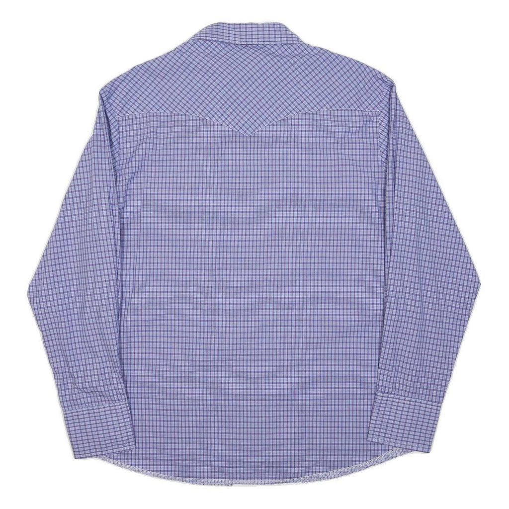 WRANGLER Mens Blue & Purple Checked Shirt L Western Button-Up Long Sleeve Casual