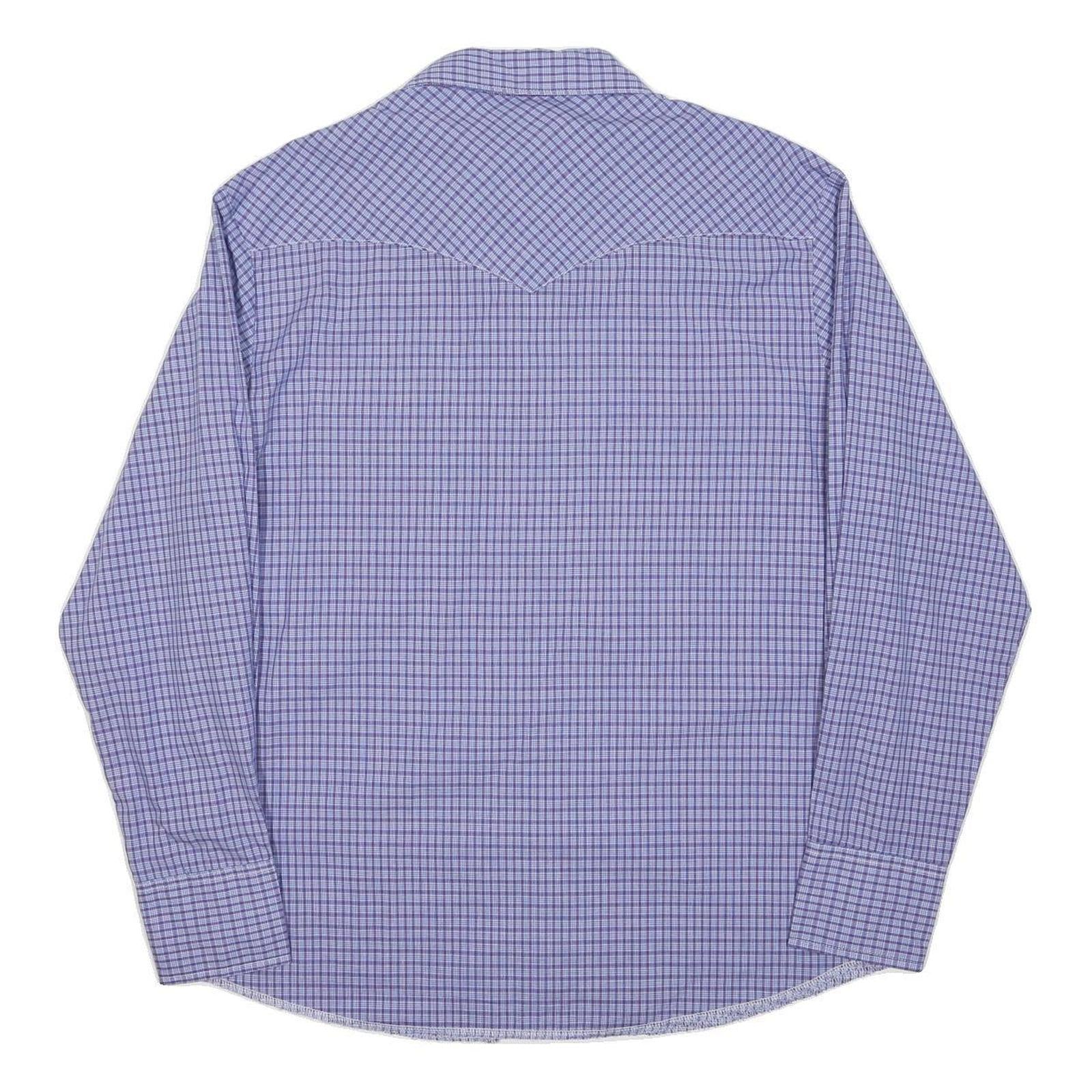 WRANGLER Mens Blue & Purple Checked Shirt L Western Button-Up Long Sleeve Casual