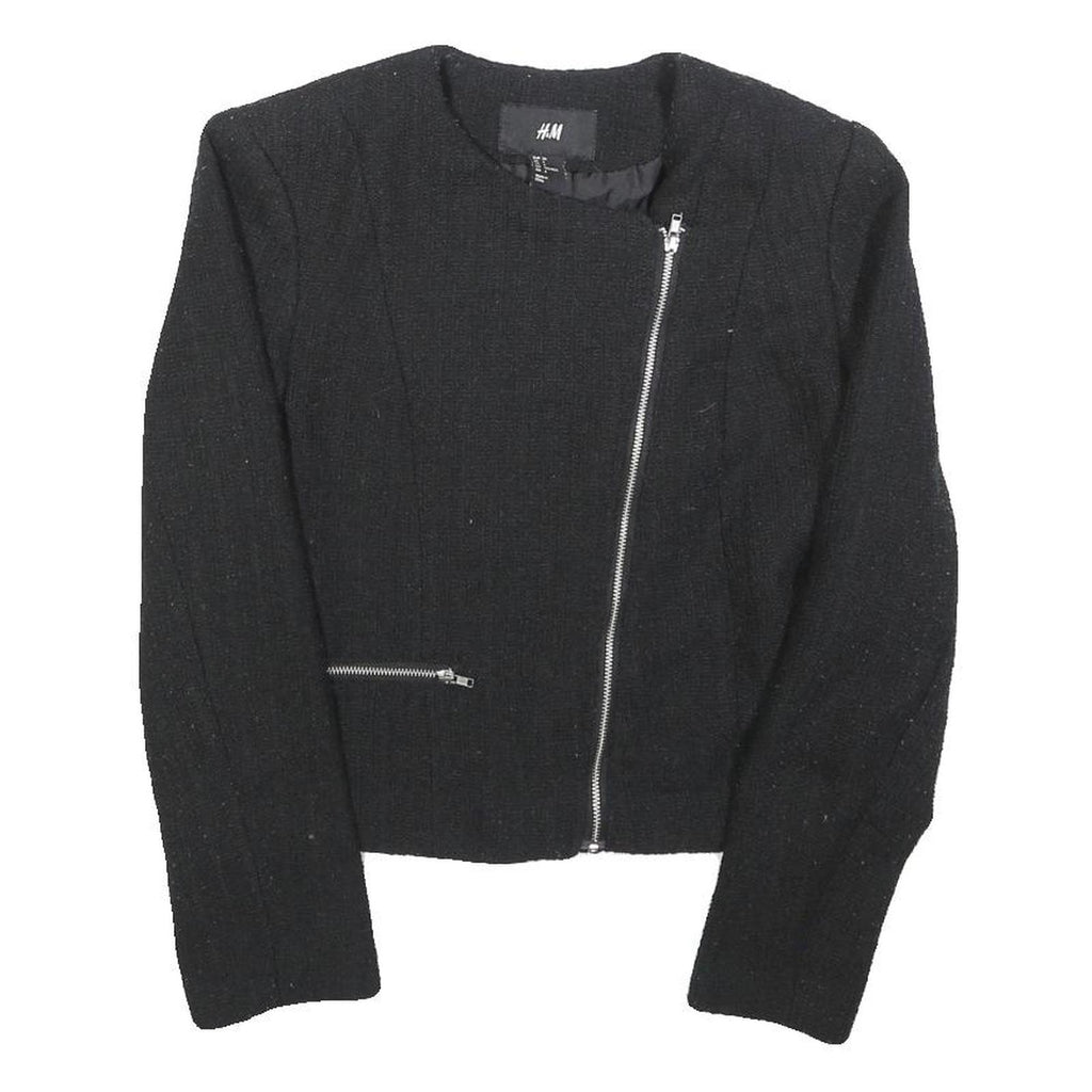 H&M Womens Black Zip Jacket XS Polyester Blend Plain Lightweight Elegant