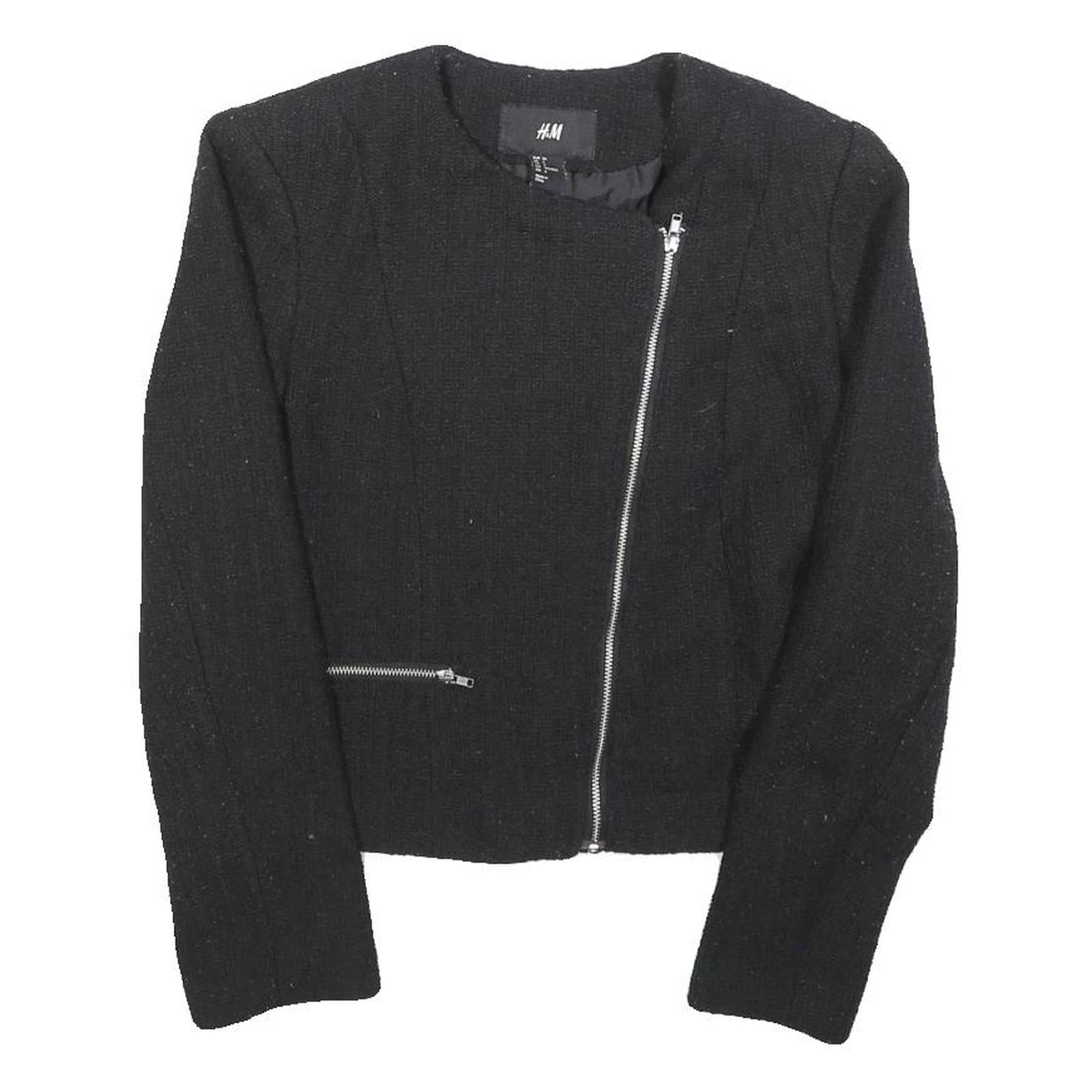 H&M Womens Black Zip Jacket XS Polyester Blend Plain Lightweight Elegant