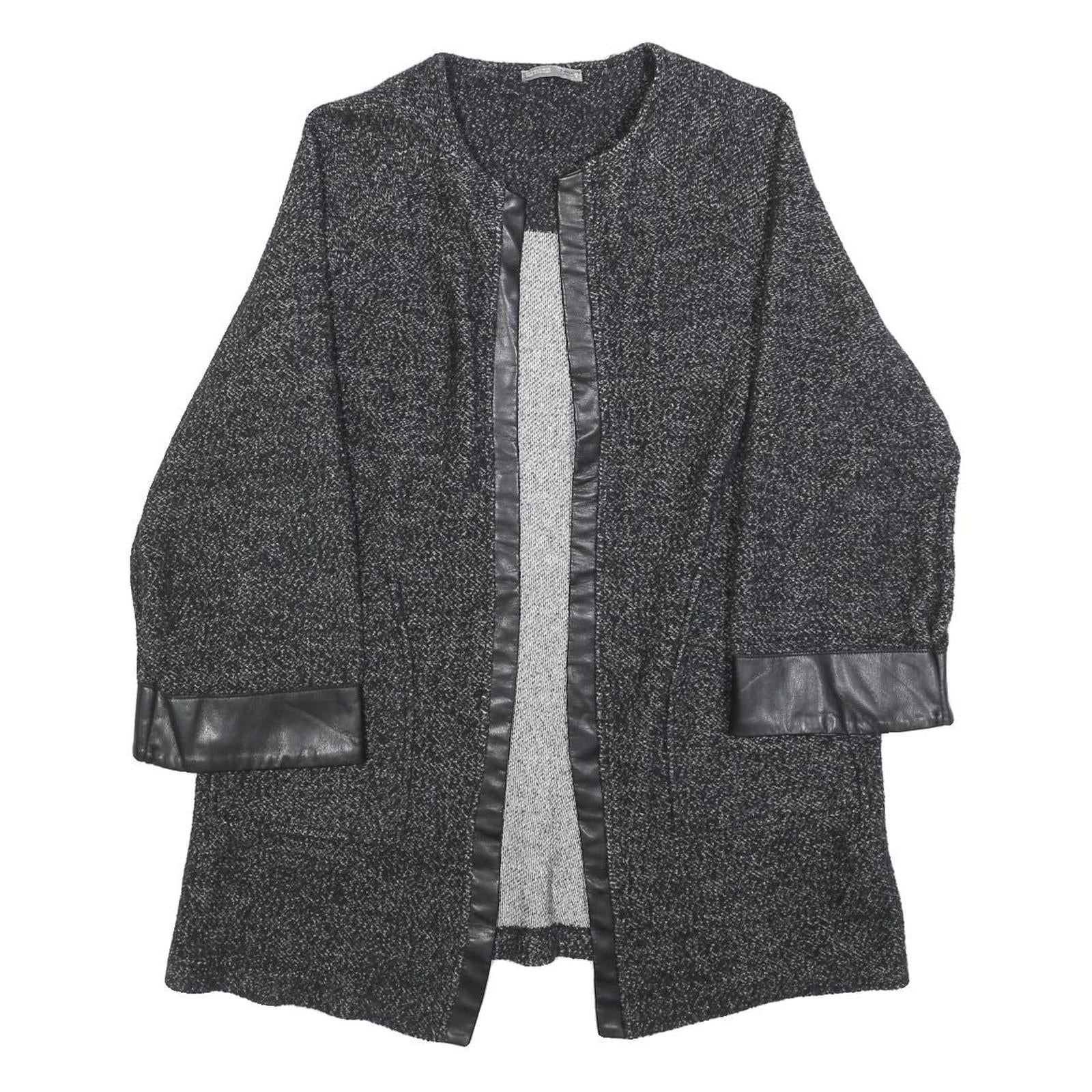 ZARA Womens Black Jacket S Cotton Blend Plain Leather Trim Smart Casual