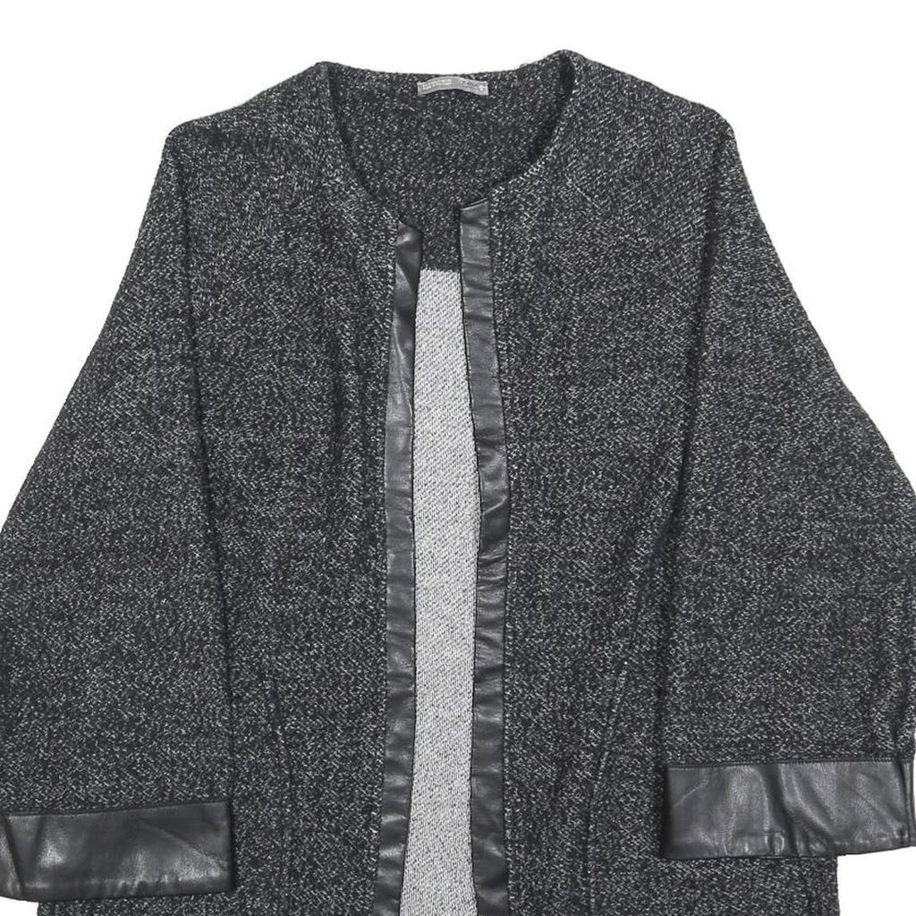 ZARA Womens Black Jacket S Cotton Blend Plain Leather Trim Smart Casual