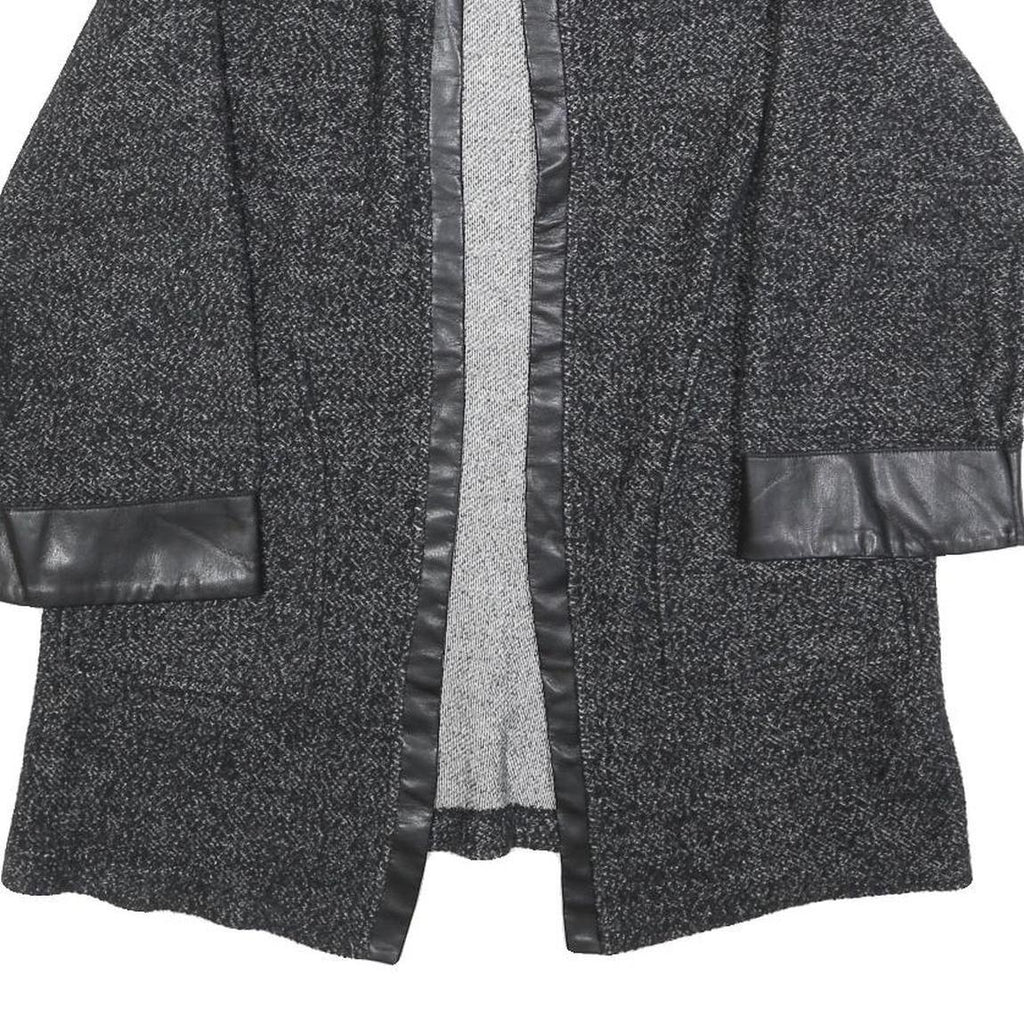 ZARA Womens Black Jacket S Cotton Blend Plain Leather Trim Smart Casual