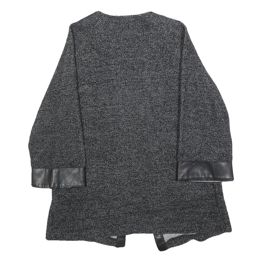 ZARA Womens Black Jacket S Cotton Blend Plain Leather Trim Smart Casual