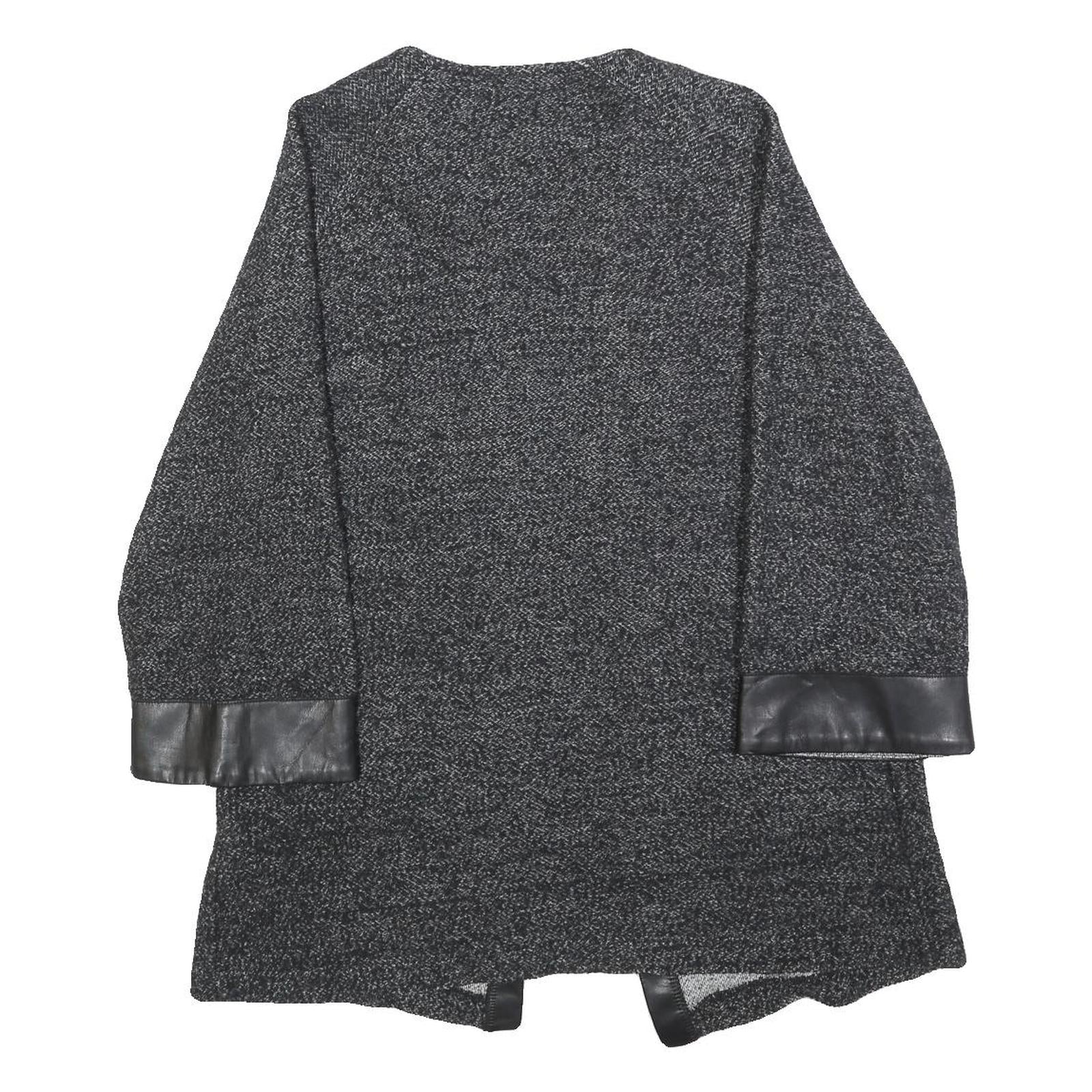 ZARA Womens Black Jacket S Cotton Blend Plain Leather Trim Smart Casual