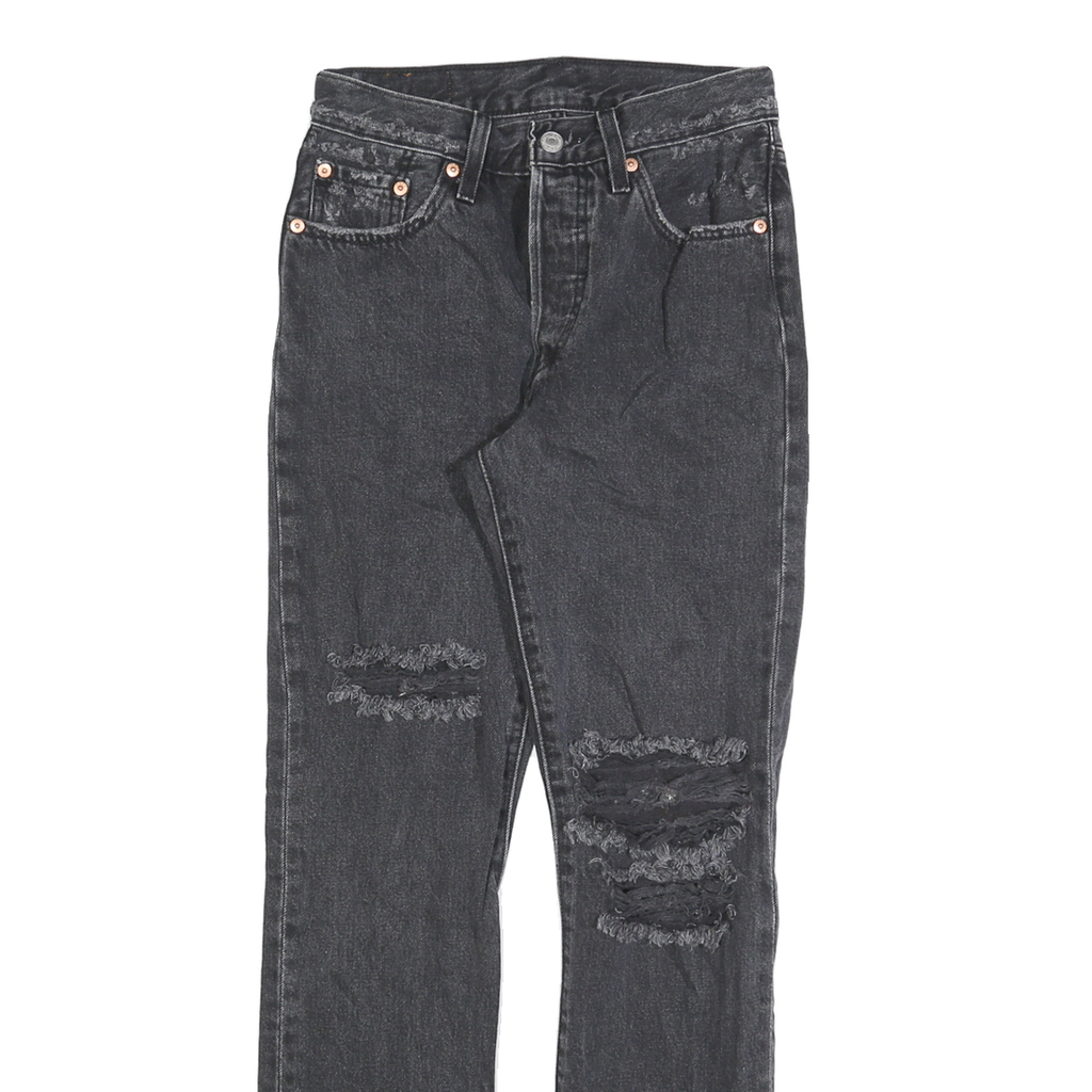 LEVI'S 501 Womens Jeans Black Regular Straight Denim Medium W24 L30 Distressed
