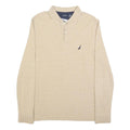 NAUTICA Mens Beige Long Sleeve Plain L Cotton Blend Polo Shirt Classic Fit
