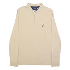 NAUTICA Mens Beige Long Sleeve Plain L Cotton Blend Polo Shirt Classic Fit