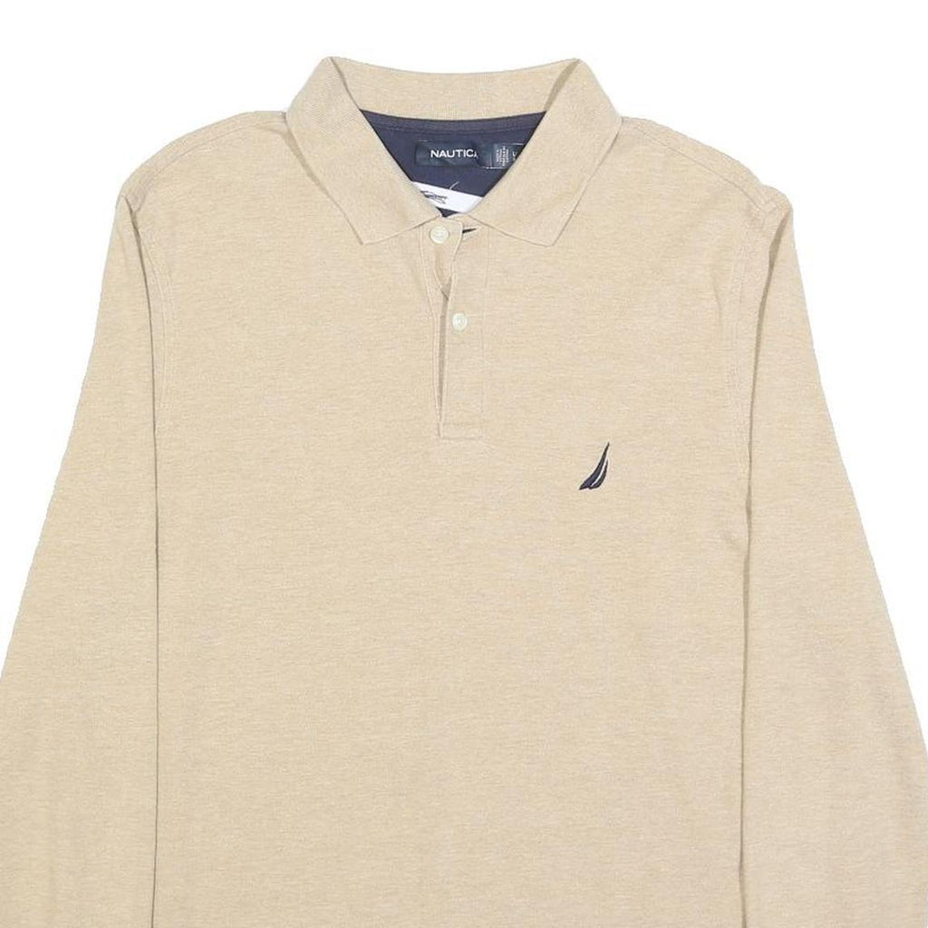 NAUTICA Mens Beige Long Sleeve Plain L Cotton Blend Polo Shirt Classic Fit