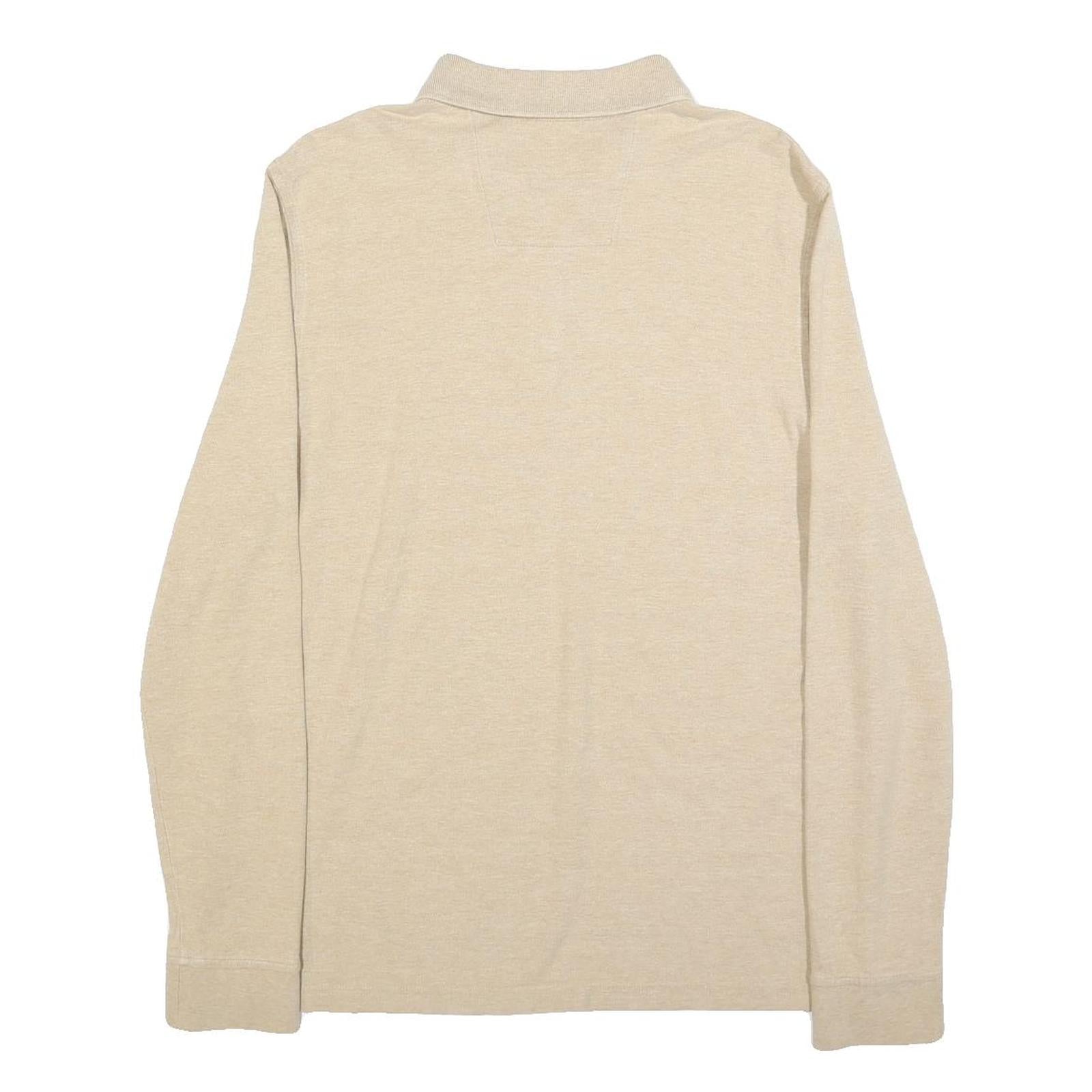 NAUTICA Mens Beige Long Sleeve Plain L Cotton Blend Polo Shirt Classic Fit