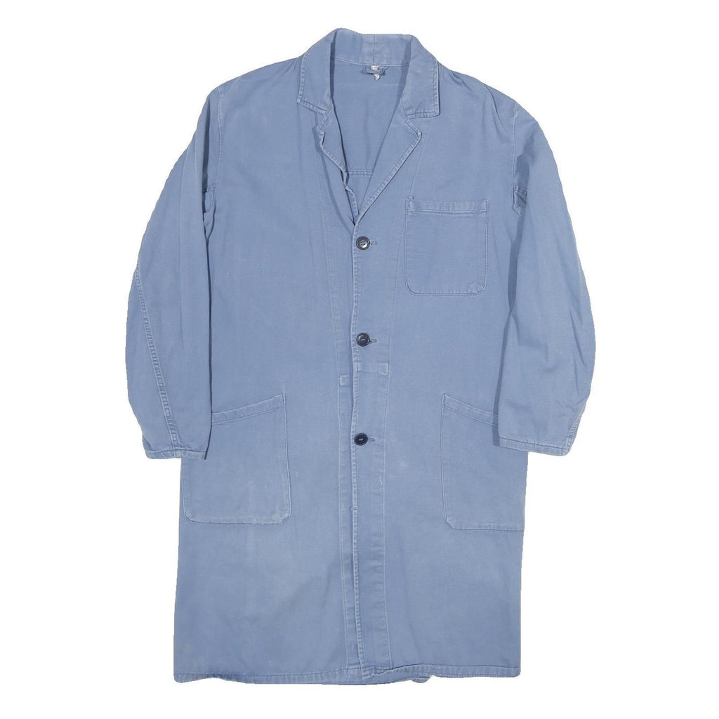 Mens Blue Cotton Button Jacket M Long Sleeve Classic Fit Plain Casual Workwear