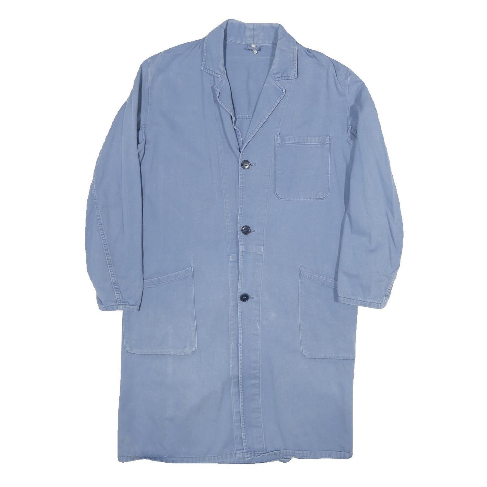 Mens Blue Cotton Button Jacket M Long Sleeve Classic Fit Plain Casual Workwear