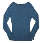 WHITE HOUSE BLACK MARKET Womens Blue Plain V-Neck Basic Knit Jumper L Stylish