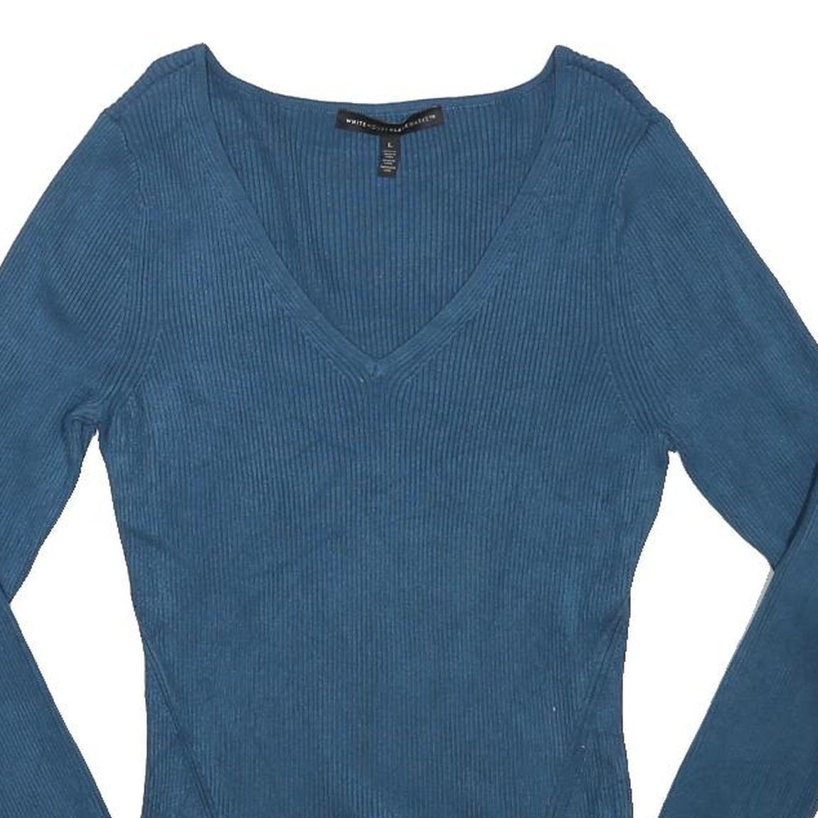 WHITE HOUSE BLACK MARKET Womens Blue Plain V-Neck Basic Knit Jumper L Stylish