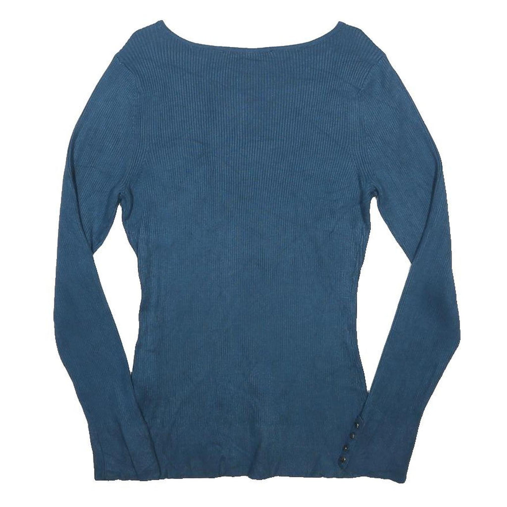 WHITE HOUSE BLACK MARKET Womens Blue Plain V-Neck Basic Knit Jumper L Stylish