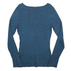 WHITE HOUSE BLACK MARKET Womens Blue Plain V-Neck Basic Knit Jumper L Stylish
