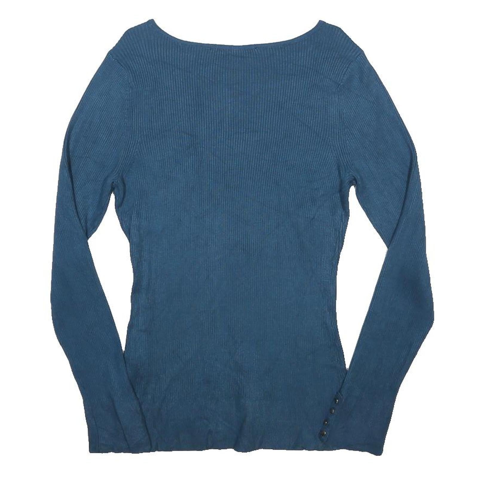 WHITE HOUSE BLACK MARKET Womens Blue Plain V-Neck Basic Knit Jumper L Stylish