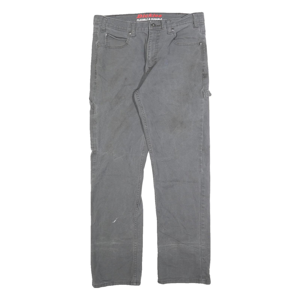 DICKIES Mens Cotton Blend Grey Workwear Regular Straight Trousers W34 L32