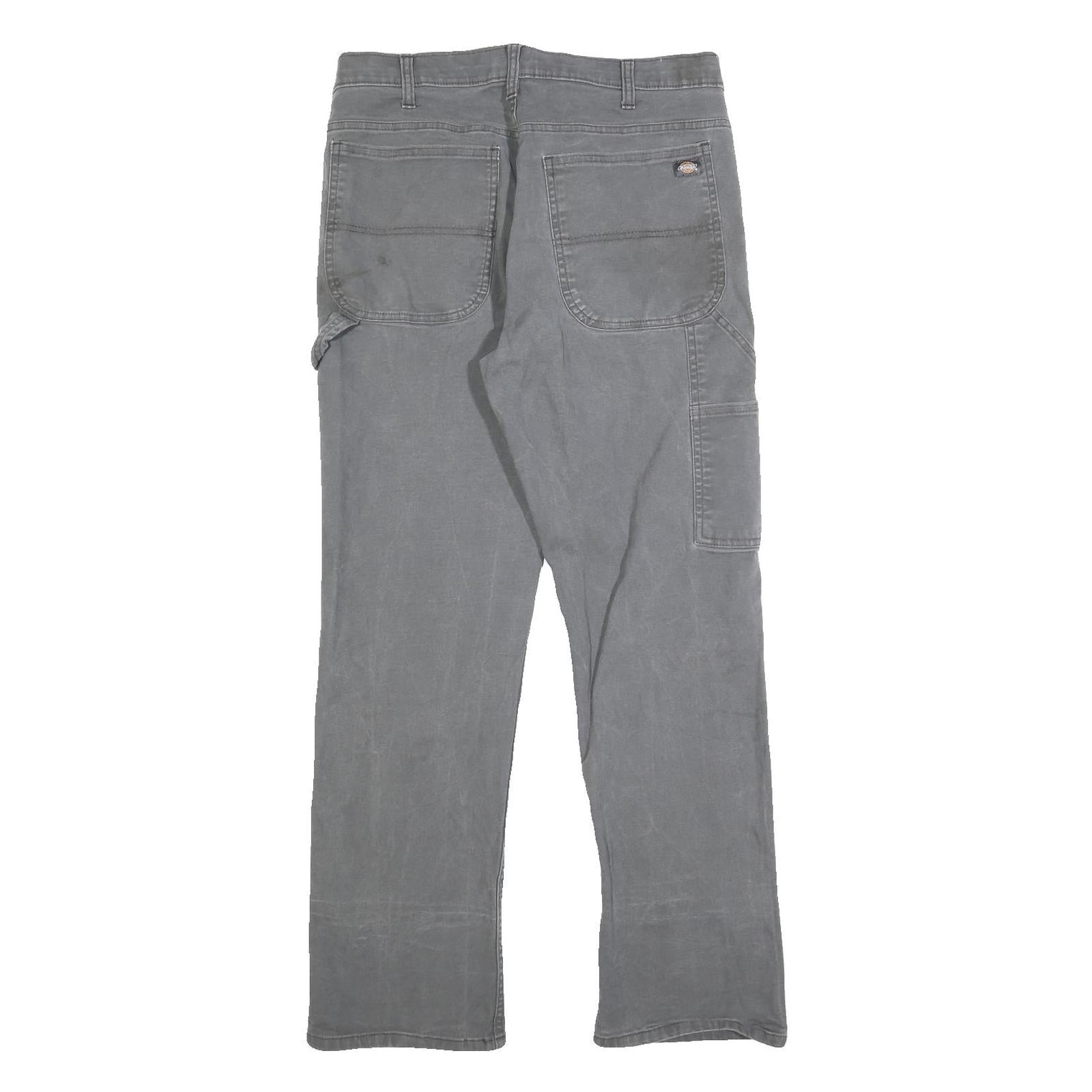 DICKIES Mens Cotton Blend Grey Workwear Regular Straight Trousers W34 L32