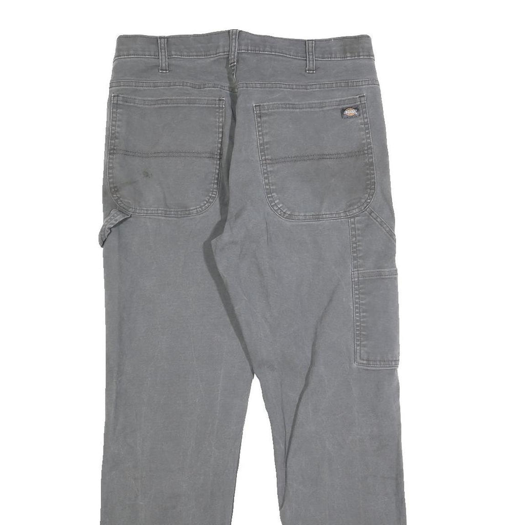 DICKIES Mens Cotton Blend Grey Workwear Regular Straight Trousers W34 L32