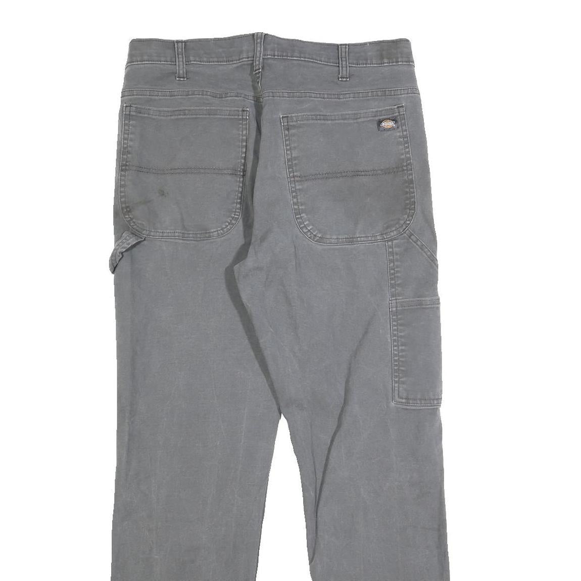 DICKIES Mens Cotton Blend Grey Workwear Regular Straight Trousers W34 L32