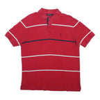 NAUTICA Mens Red & Navy Striped Short Sleeve Polo Shirt M Cotton Blend Casual