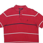 NAUTICA Mens Red & Navy Striped Short Sleeve Polo Shirt M Cotton Blend Casual