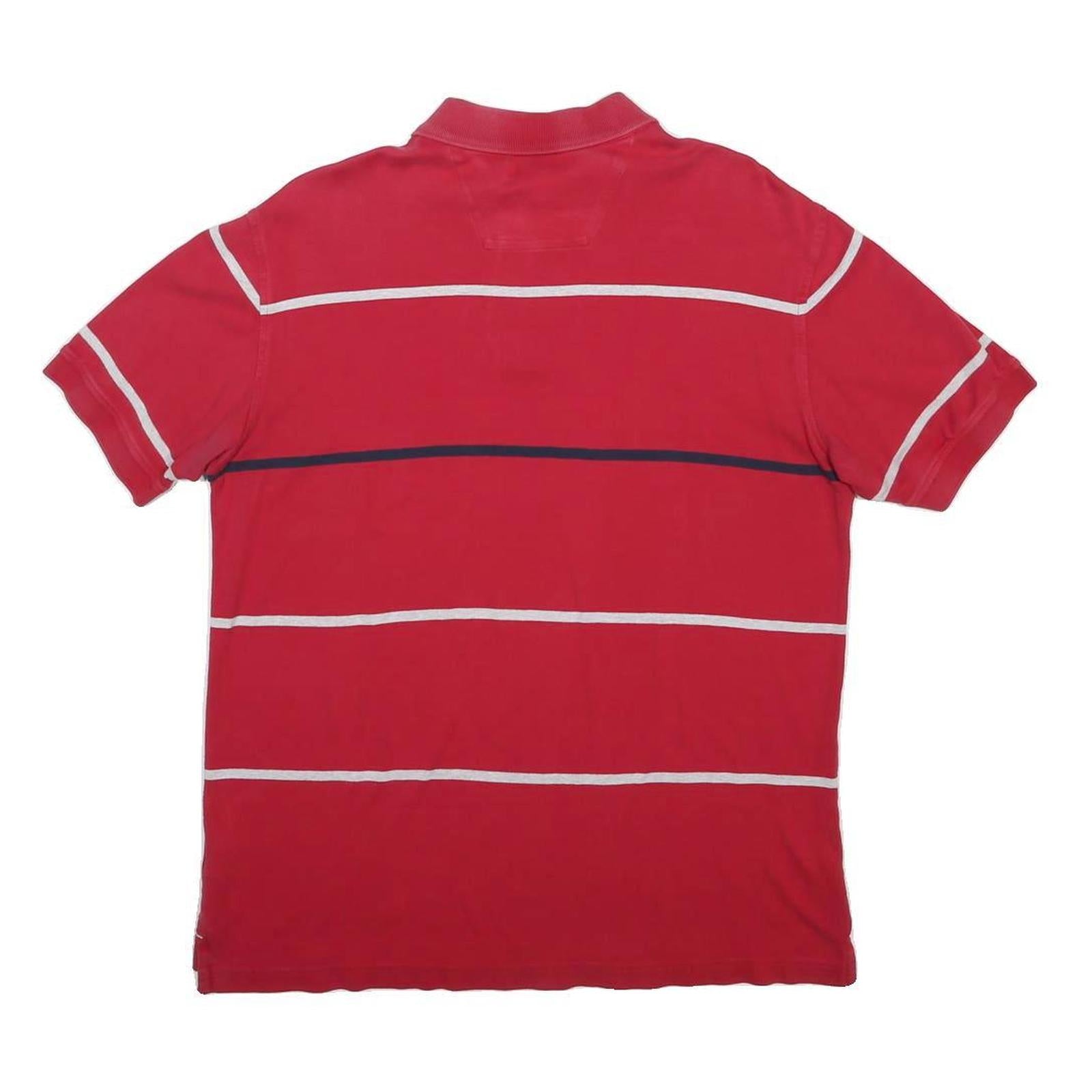 NAUTICA Mens Red & Navy Striped Short Sleeve Polo Shirt M Cotton Blend Casual