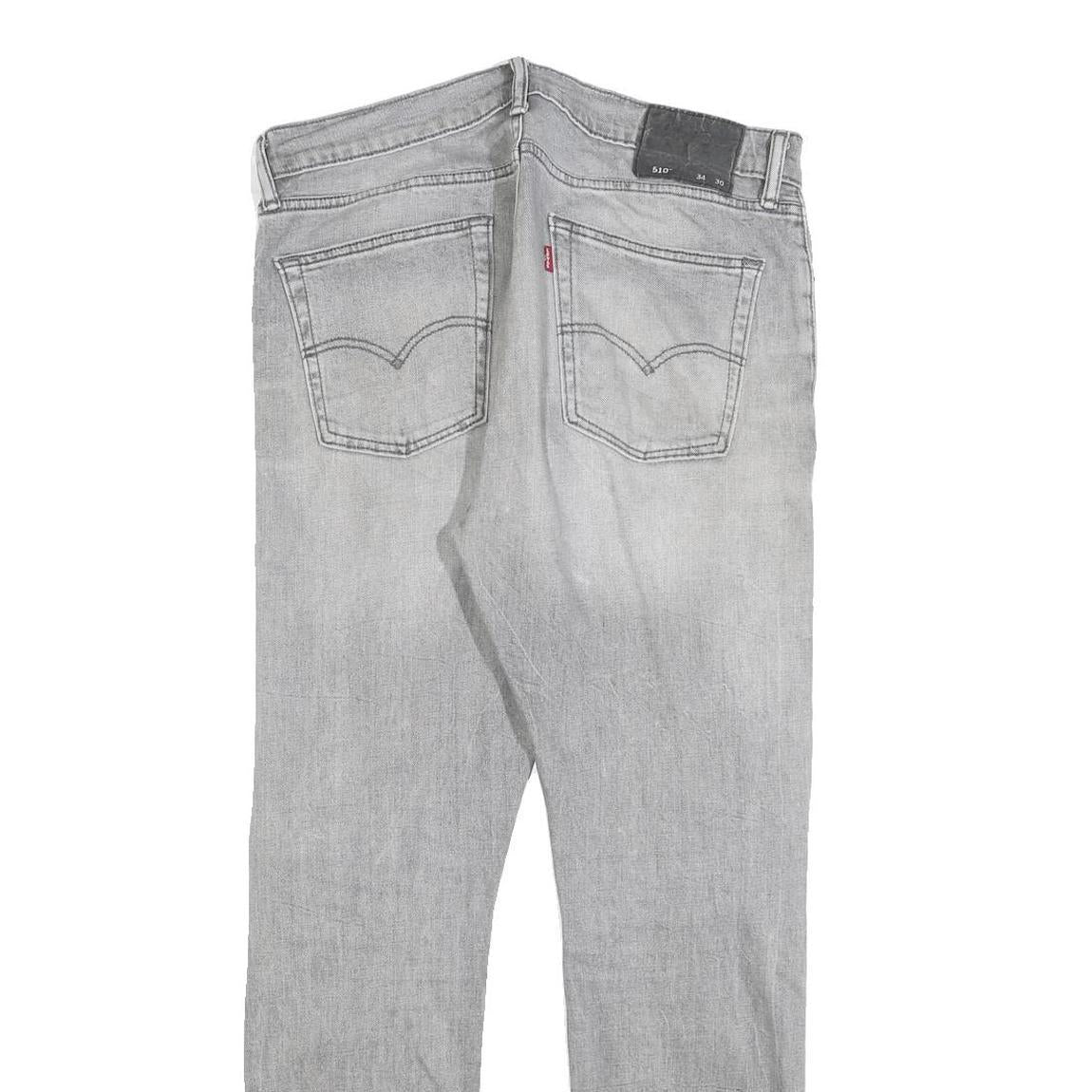 LEVI'S 510 Mens Slim Jeans Grey Denim Rinse W34 L30 Slim Fit Zip Closure