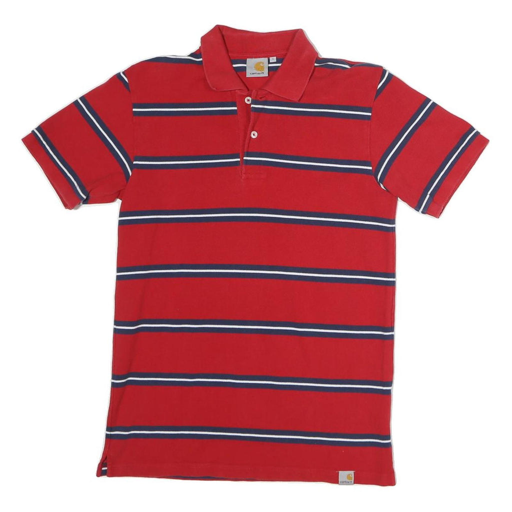 CARHARTT Mens Red & Navy Blue Striped Short Sleeve Polo Shirt S Cotton