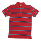 CARHARTT Mens Red & Navy Blue Striped Short Sleeve Polo Shirt S Cotton