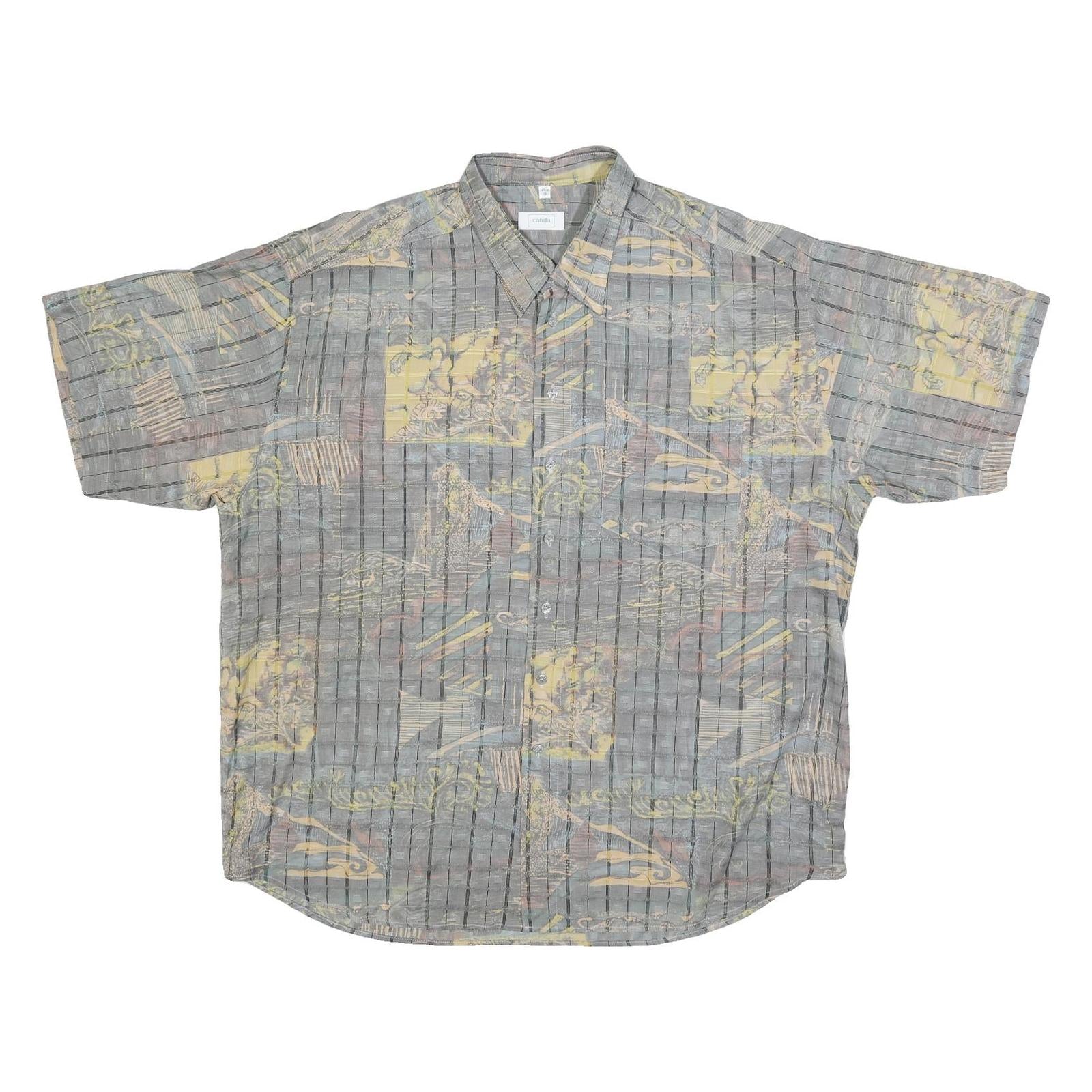 CANDA Mens Grey Printed Short Sleeve Shirt XL Polyester Blend Casual Summer