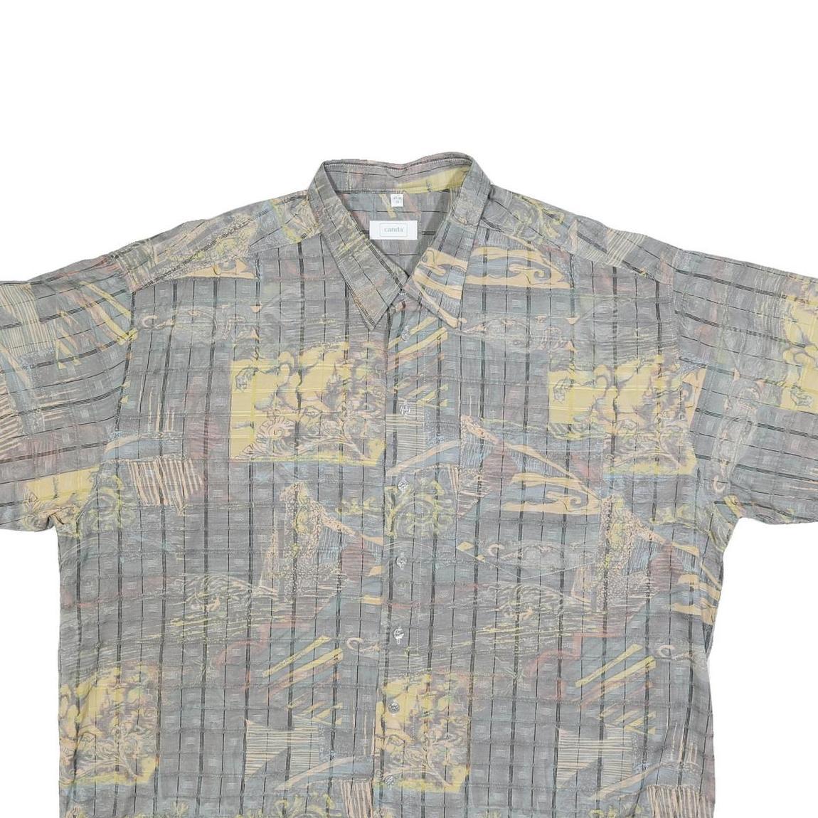 CANDA Mens Grey Printed Short Sleeve Shirt XL Polyester Blend Casual Summer
