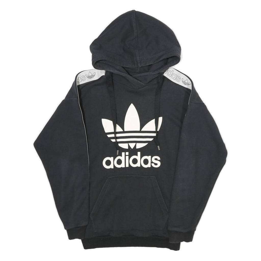 ADIDAS Womens Black Hoodie UK 6 Cotton Blend Logo Print Pullover Hooded
