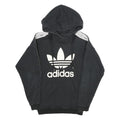 ADIDAS Womens Black Hoodie UK 6 Cotton Blend Logo Print Pullover Hooded